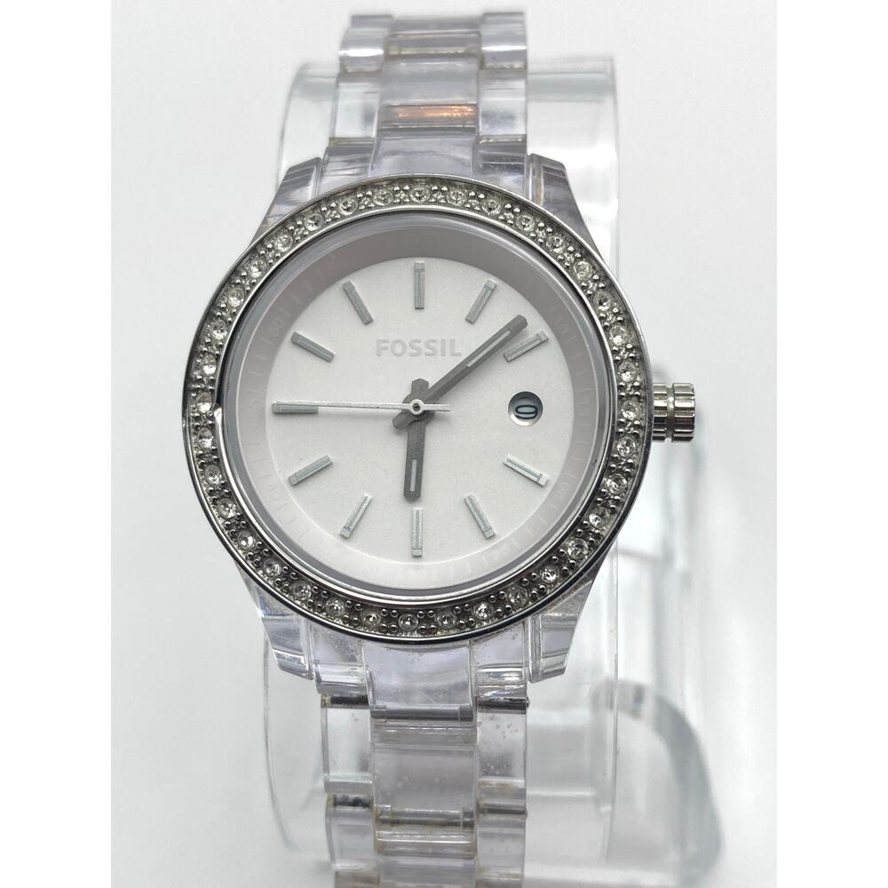 Fossil ES-2612 Women's Watch 31mm - Fresh Battery - Clear Plastic WR 5ATM 6.25" - Picture 3 of 12